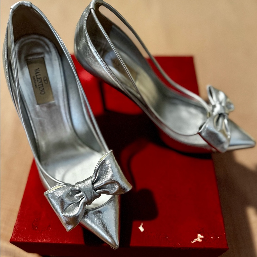 Valentino Silver Heels with Elegant Bow
